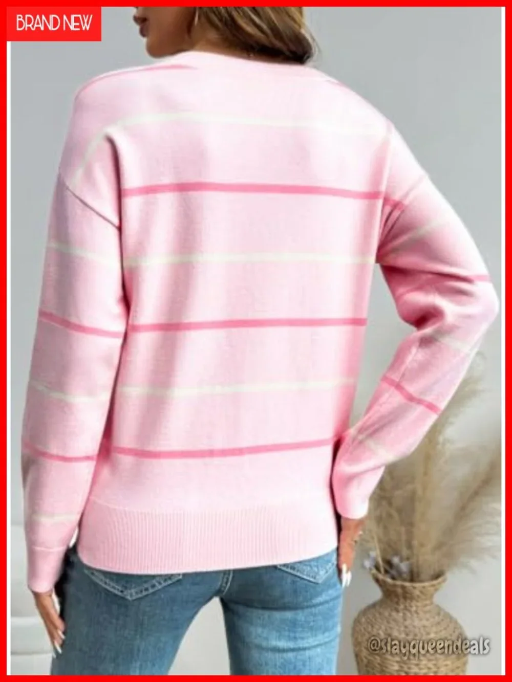 Casual Crew Neck Striped Lightweight Knit Tunic Sweater Pullover